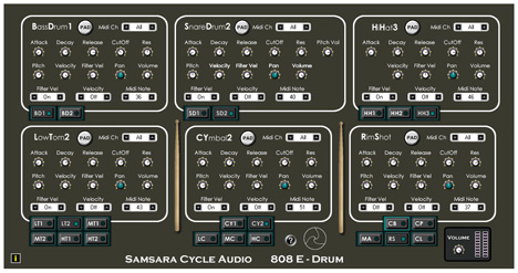 808 E DRUM - free 6 voice drum synth plugin