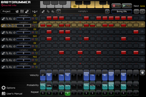 BabyDrummer - free Pattern-based drum sequencer plugin