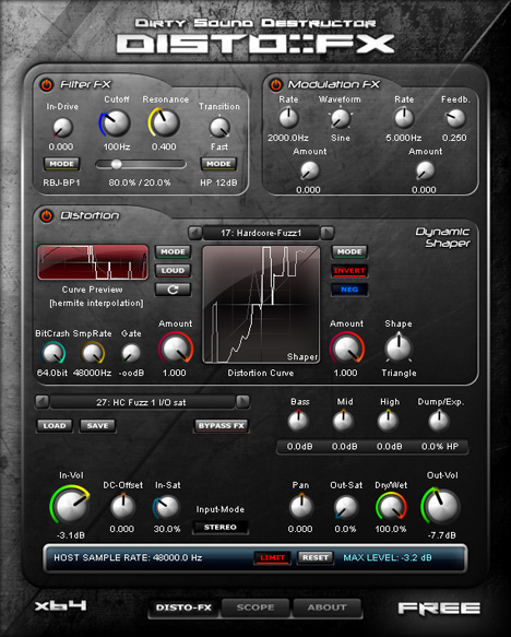 Disto FX - free Distortion / filter / modulation plugin