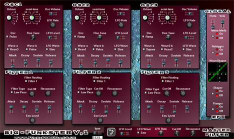 Big Funkster - free  3 osc / 3 filters synth plugin