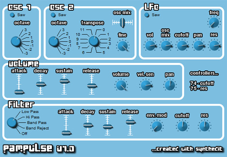 Pampulse - free 2 osc analog synth plugin