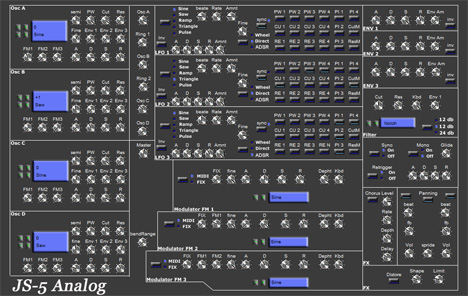 JS5 - free 4 osc analog synth plugin