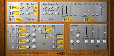 Knork Plus - free 2 osc analog synth plugin