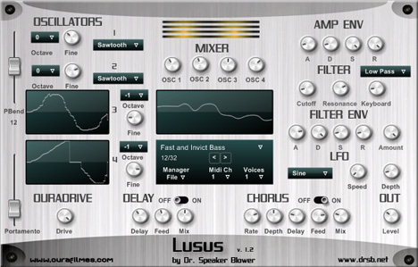 Lusus - free 4 osc analog synth plugin