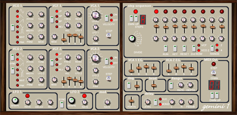 Gemini 1 - free 2 osc mono synth / step sequencer plugin