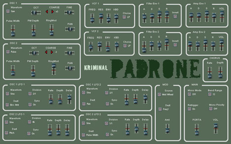 Padrone - free Dual osc analog synth plugin