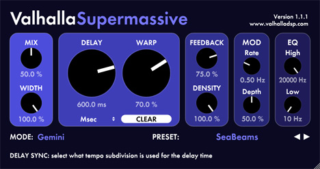 ValhallaSupermassive - free Delays / reverbs plugin