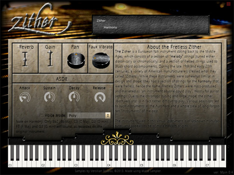 Fretless Zither - free Antique autoharp strings plugin