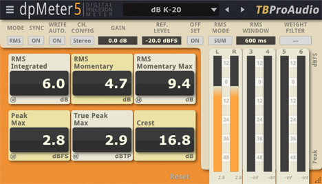 dpMeter 5 - free Multi channel peak meter plugin