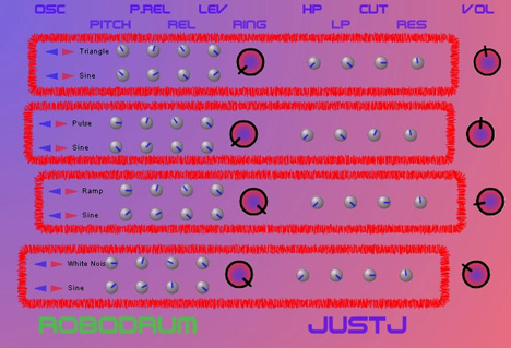 RoboDrum - free 4 voice drum synth plugin